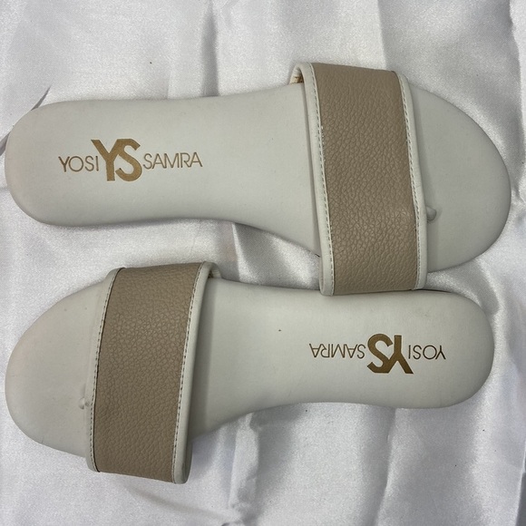 Yosi Samra Rory Beige & Biscotti Cowhide Padded Foot Bed Slides Sandal Size 5 - Picture 9 of 10